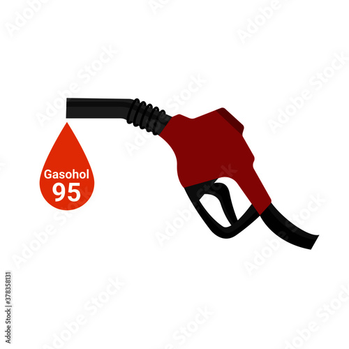 Gasohol95 and gasoline pump gun on white background