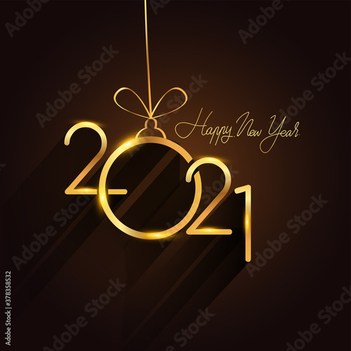 Happy New Year 2021 - New Year Shining background, text design gold colored, vector elements for calendar and greeting card.