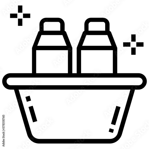 
Glyph design of grocery basket icon, milk packet inside bucket
