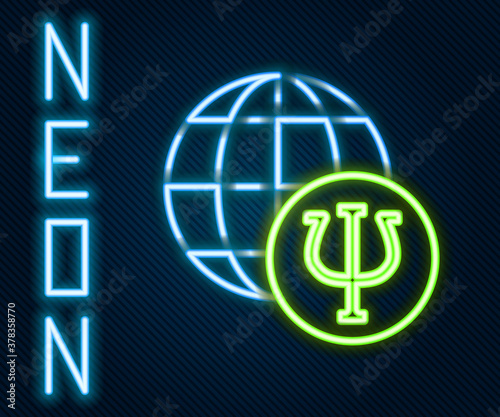 Glowing neon line Psychology icon isolated on black background. Psi symbol. Mental health concept, psychoanalysis analysis and psychotherapy. Colorful outline concept. Vector.