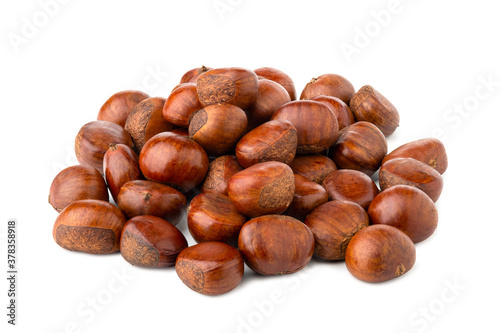 Heap of Roasted chestnuts isolated on white background