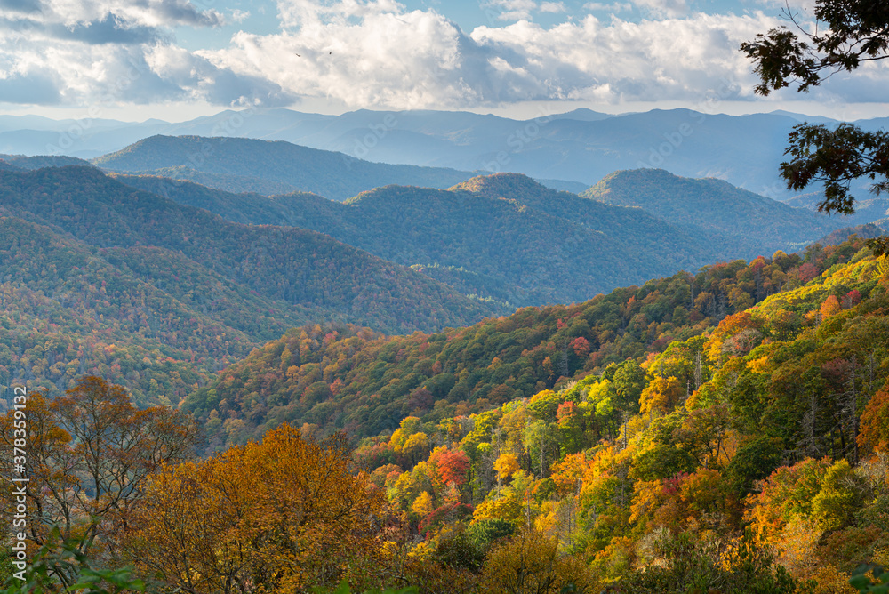 Great Smoky Mountains National Park during the autumn season overlooking Newfound Gap.