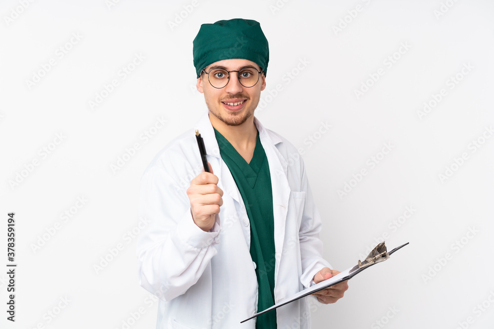 Surgeon in green uniform isolated on isolated white background Surgeon in green uniform isolated on isolated white background