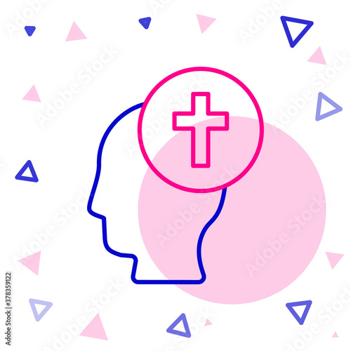 Line Man graves funeral sorrow icon isolated on white background. The emotion of grief, sadness, sorrow, death. Colorful outline concept. Vector.