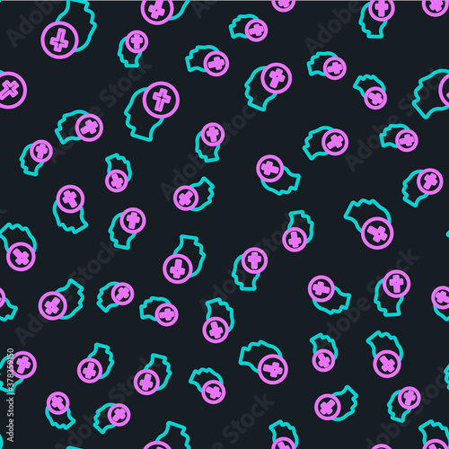 Line Man graves funeral sorrow icon isolated seamless pattern on black background. The emotion of grief, sadness, sorrow, death. Vector.