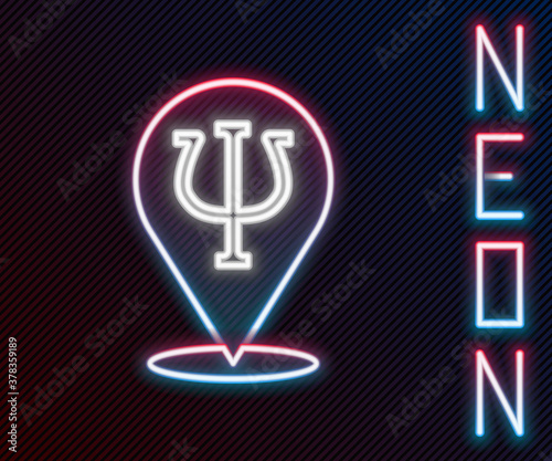 Glowing neon line Psychology icon isolated on black background. Psi symbol. Mental health concept, psychoanalysis analysis and psychotherapy. Colorful outline concept. Vector.