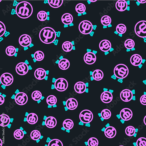 Line Psychology icon isolated seamless pattern on black background. Psi symbol. Mental health concept, psychoanalysis analysis and psychotherapy. Vector.