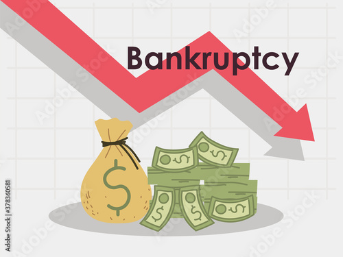 template for bankruptcy with money and down arrow