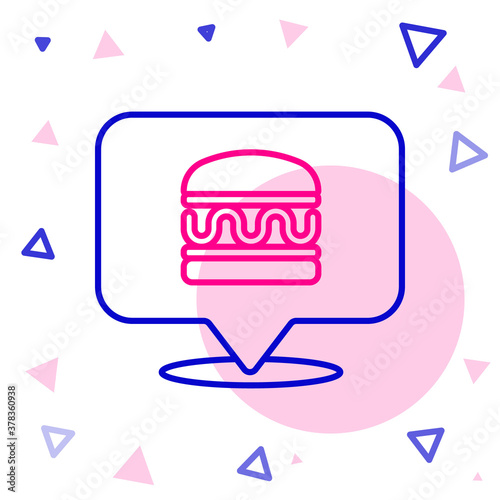 Line Online ordering and burger delivery icon isolated on white background. Colorful outline concept. Vector.