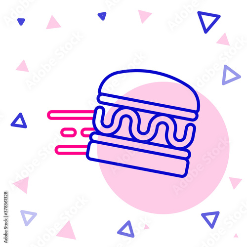 Line Online ordering and burger delivery icon isolated on white background. Colorful outline concept. Vector.