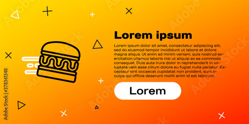 Line Online ordering and burger delivery icon isolated on yellow background. Colorful outline concept. Vector.