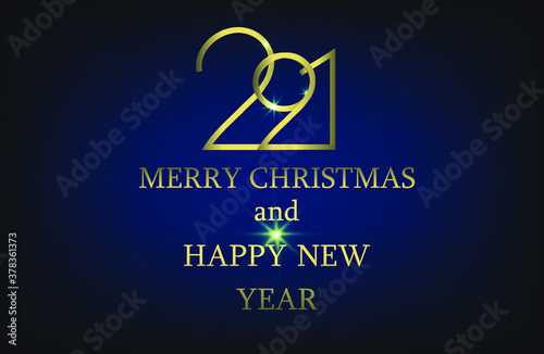 Christmas dark banner. Merry gold numbers with shine on a dark background. Modern vector illustration. year of the white bull
