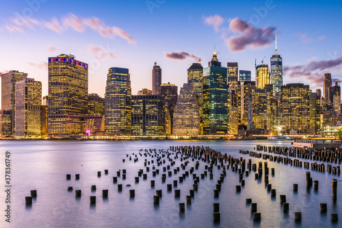 New York City, USA city skyline on the East River