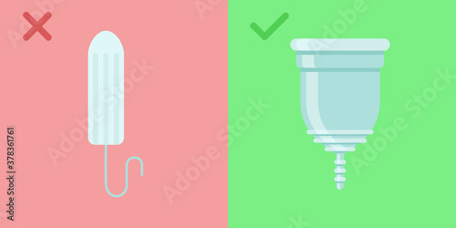 Tampon and menstrual cup. Set of 2 flat vector illustrations.