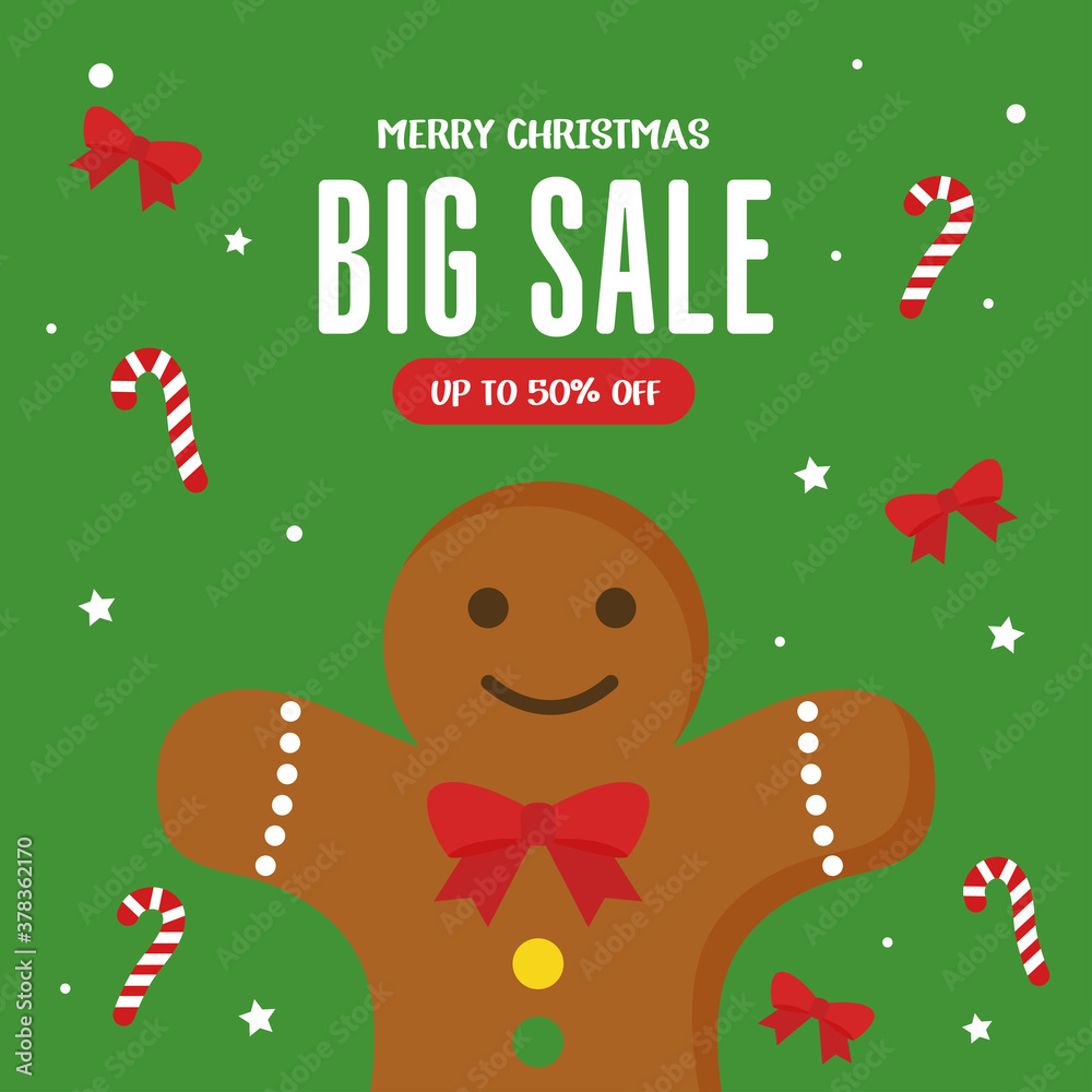 christmas sale with gingerbread and candies design, offer shop now and ecommerce theme Vector illustration