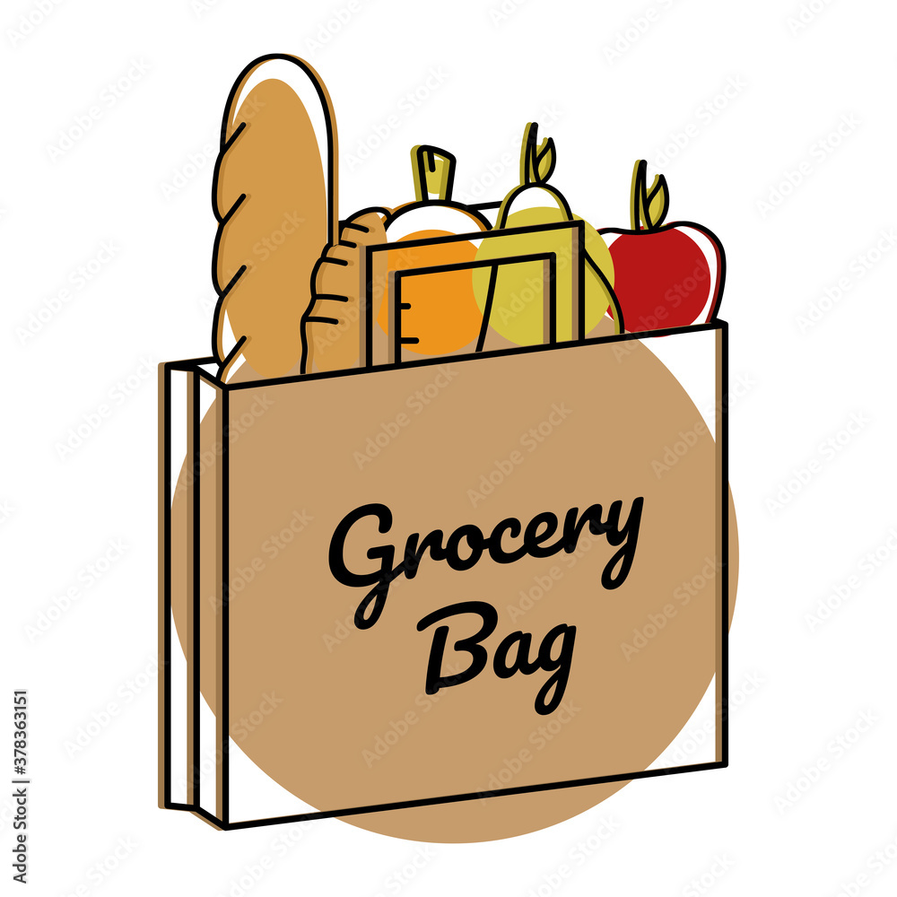 Grocery bag icon with foods and beverages - Vector Grocery bag icon with foods and beverages - Vector
