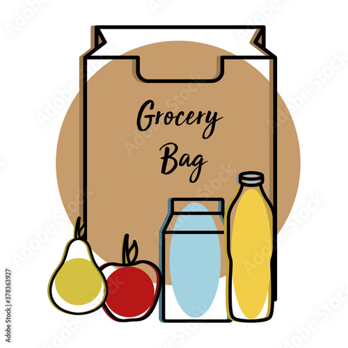 Grocery bag icon with foods and beverages - Vector