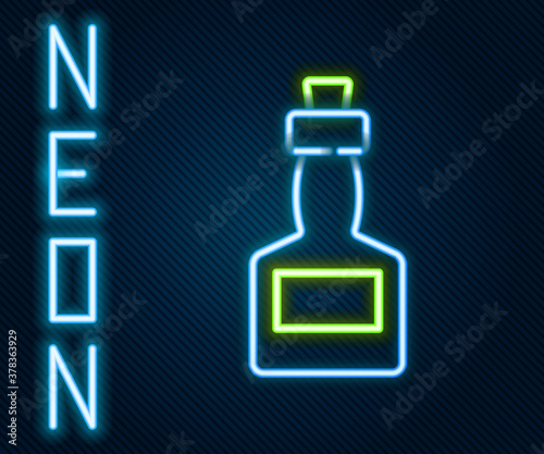 Glowing neon line Tabasco sauce icon isolated on black background. Chili cayenne spicy pepper sauce. Colorful outline concept. Vector.