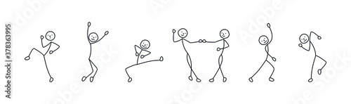 dancing man illustration, people having fun, stick figure pictograms set people isolated silhouettes sketch