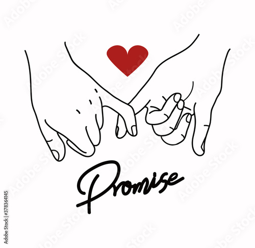 Pinky Promise  outline vector with red heart sign