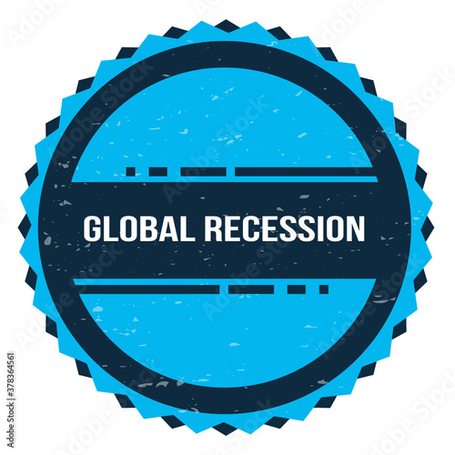 Global recession stamp. Blue minimalistic grunge symbol