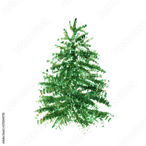 New Year and Christmas holiday tree winter green watercolor isolated object on white background illustration. For design and decoration of cards, invitations