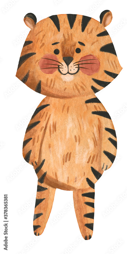 Watercolor cute tiger clipart on the white isolated background. Stock ...
