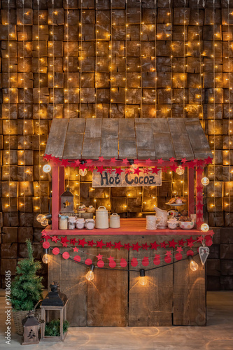 christmas counter with jars and garlands