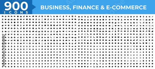 Mega set of 900 icons in trendy line style. Business, ecommerce, finance, accounting. Big set Icons collection. Vector illustration