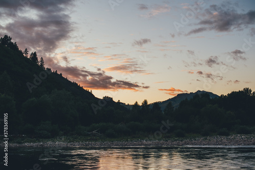 sunset  mountain river