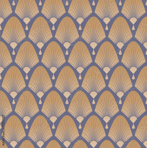 Elegant pattern with fans in style of roaring 20s, art deco, great gatsby. Vector pattern illustration.