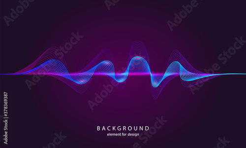 Music abstract background. Digital technology equalizer. Sound wave pattern element. Pulse. Cardiogram. Particles equalizer sound wave big data design. Dynamic light flow. Vector illustration.
