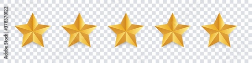 Star icon. Vector golden isolated five stars. Customer feedback concept. Vector 5 stars rating review. Quality shape design.