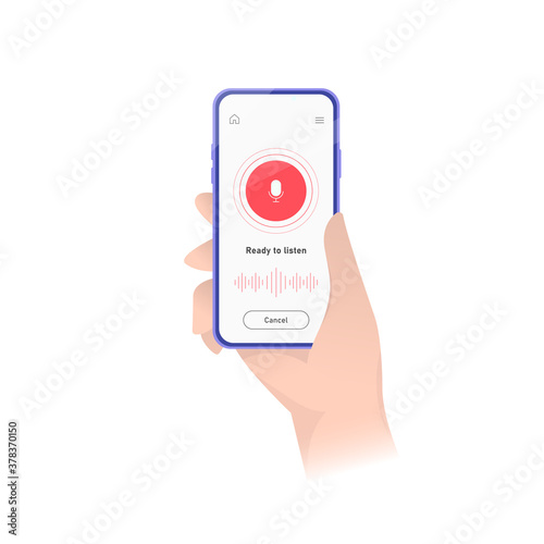 Smartphone sound recorder in flat style. Vector isolated illustration.Application interface. Sound rec application flat UI. Stock vector.
