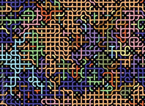 colorful network with crossroads repeatable pattern on black