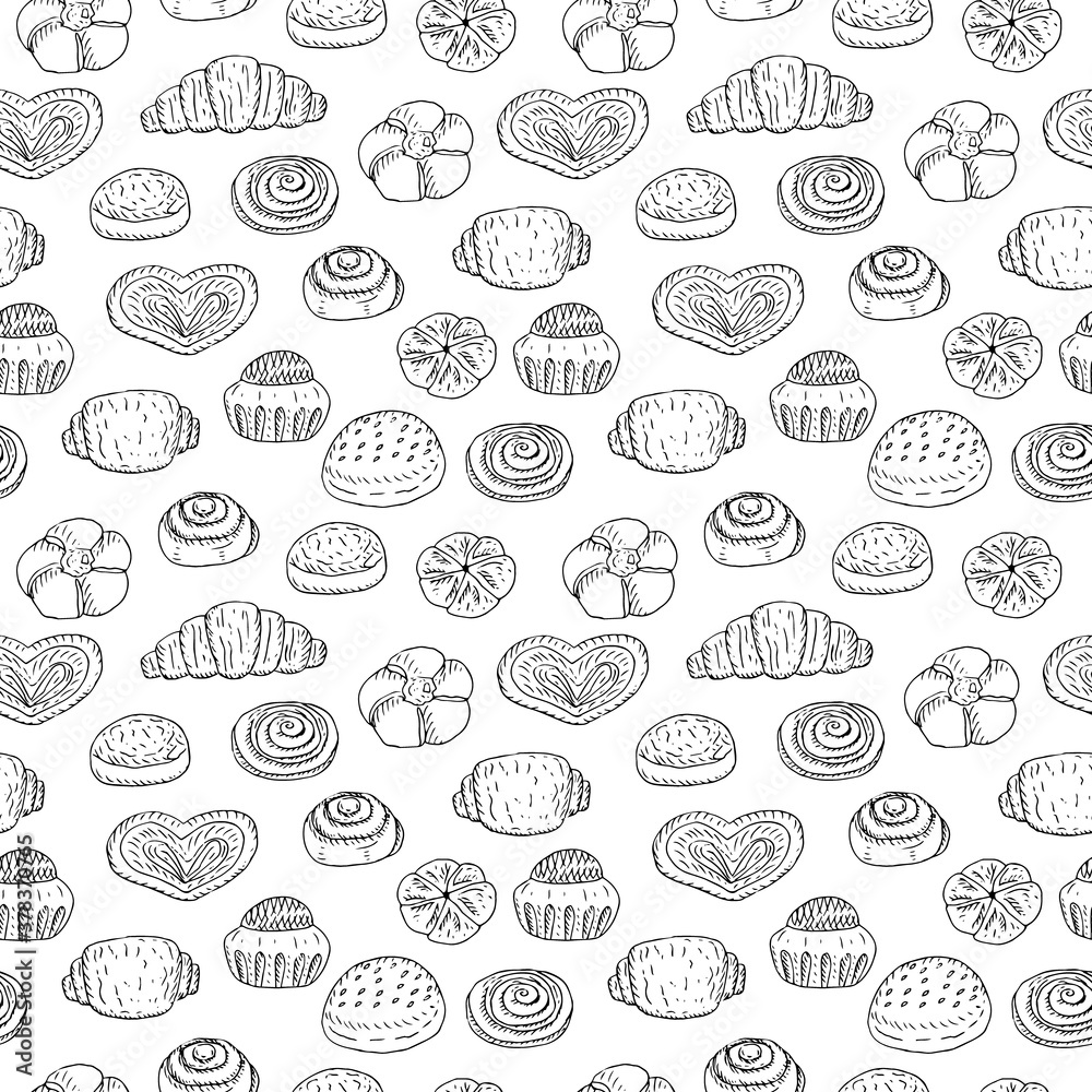 Seamless pattern bakery, vector illustration, sketch