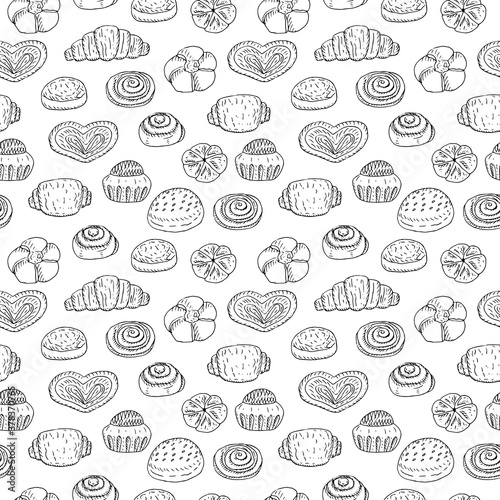 Seamless pattern bakery, vector illustration, sketch