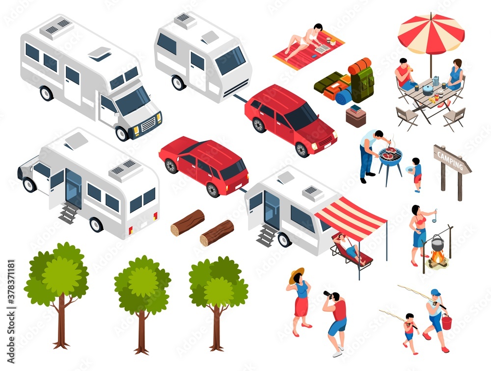 Family Campers Icon Set Family Campers Icon Set