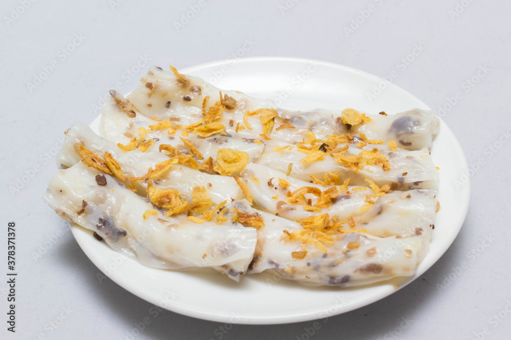 Banh cuon, vietnamese steamed rice noodle roll, vietnamese popular breakfast food Banh cuon, vietnamese steamed rice noodle roll, vietnamese popular breakfast food