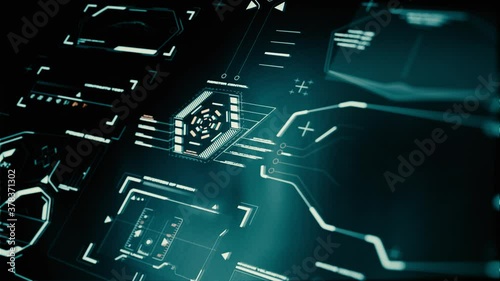 Computer software panel, radar GPS navigation screen display. Digital perspective screen/Ultra detailed abstract digital background. Work of command center,processing big data, machine deep learning