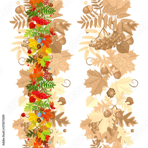 vintage collection of vertical autumn borders with different lea