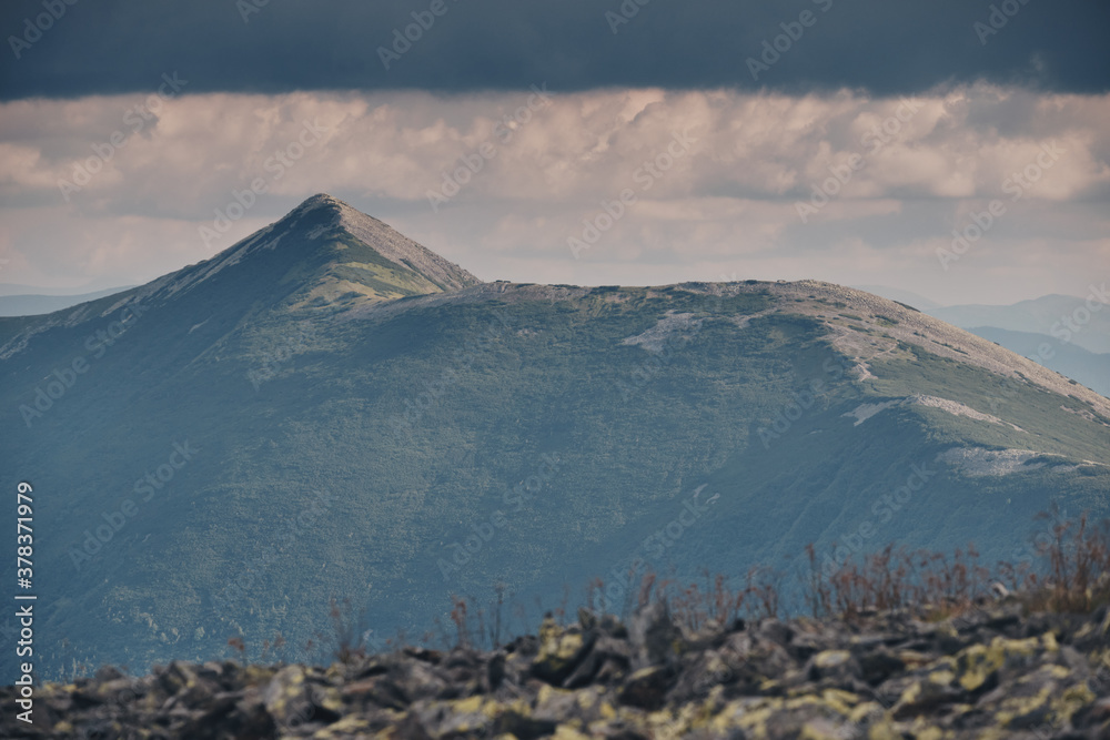 Gorgany ridge in Ukraine Carpathians Mountains. Summer sunny day. Sivulya and Icrovec mountains.
