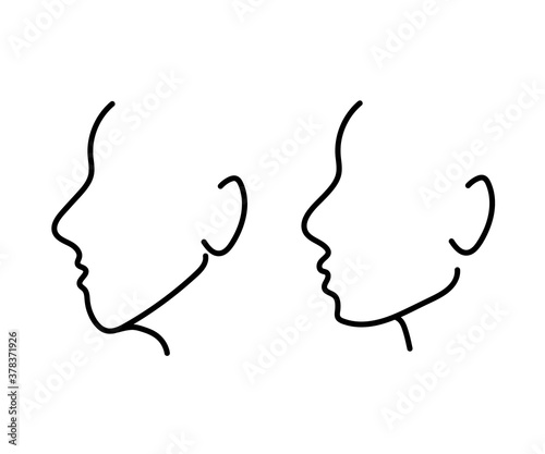 Silhouette of a human head on a white background. Correction of the shape of the face and chin. Vector illustration.