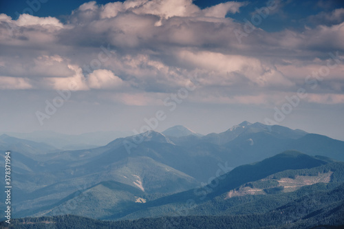 Gorgany ridge in Ukraine Carpathians Mountains. Summer sunny day. Sivulya and Icrovec mountains. © Vitaly
