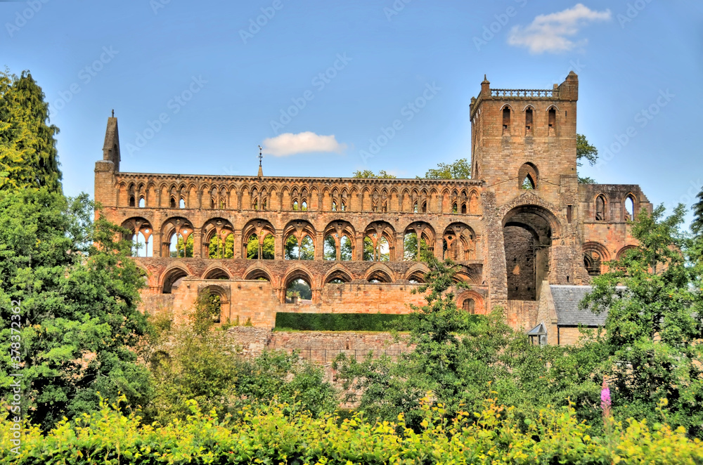 Jedburgh Abbey, a ruined Augustinian abbey which  situated in the town of Jedburgh, Scotland