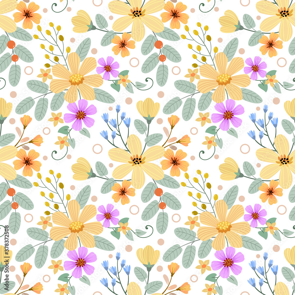 Fototapeta premium Colorful hand draw flowers seamless pattern for fabric textile wallpaper.
