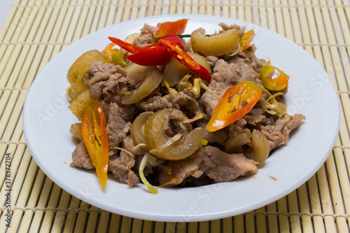 fried beef with chilli and tubers, cuisine Vietnam