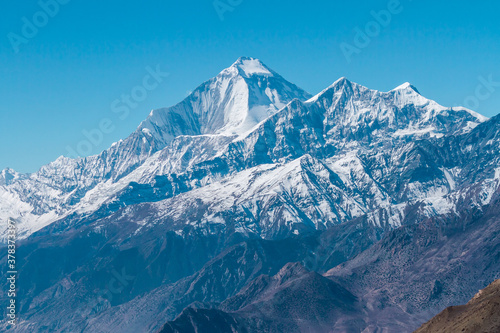Morning in Himalayas mountains  Nepal  Annapurna conservation area  mountain background