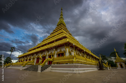 Phra Mahathat Kaen Nakhon, or Wat Nong Wang, is a royal temple with beautiful sculptures of 9-storey relics, a landmark Buddhist site in Khon Kaen Province, Thailand.