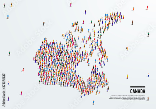 Canada Map. Large group of people form to create a shape of Canada Map. vector illustration.